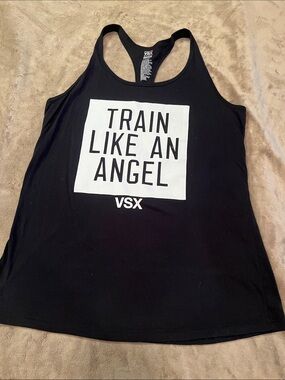 VSX Black Racerback Tank with White 'Train Like An Angel' Graphic